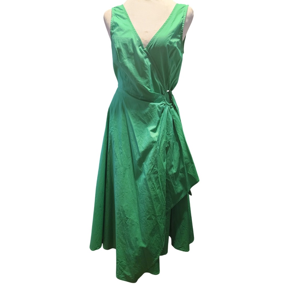 Jealous Tomato Green Cotton V-Neck Wrap Midi Dress Side Buckle Size L